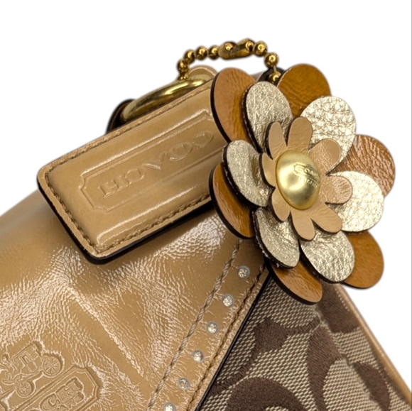 Coach Signature Bleecker Canvas Flap Crossbody Tan Patent Leather Buckle Bag - Picture 15 of 16